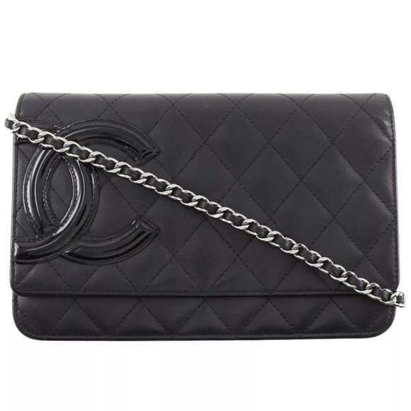 CHANEL Chain wallet Purse Cambon line black Calfskin/enamel Women - Picture 1 of 12
